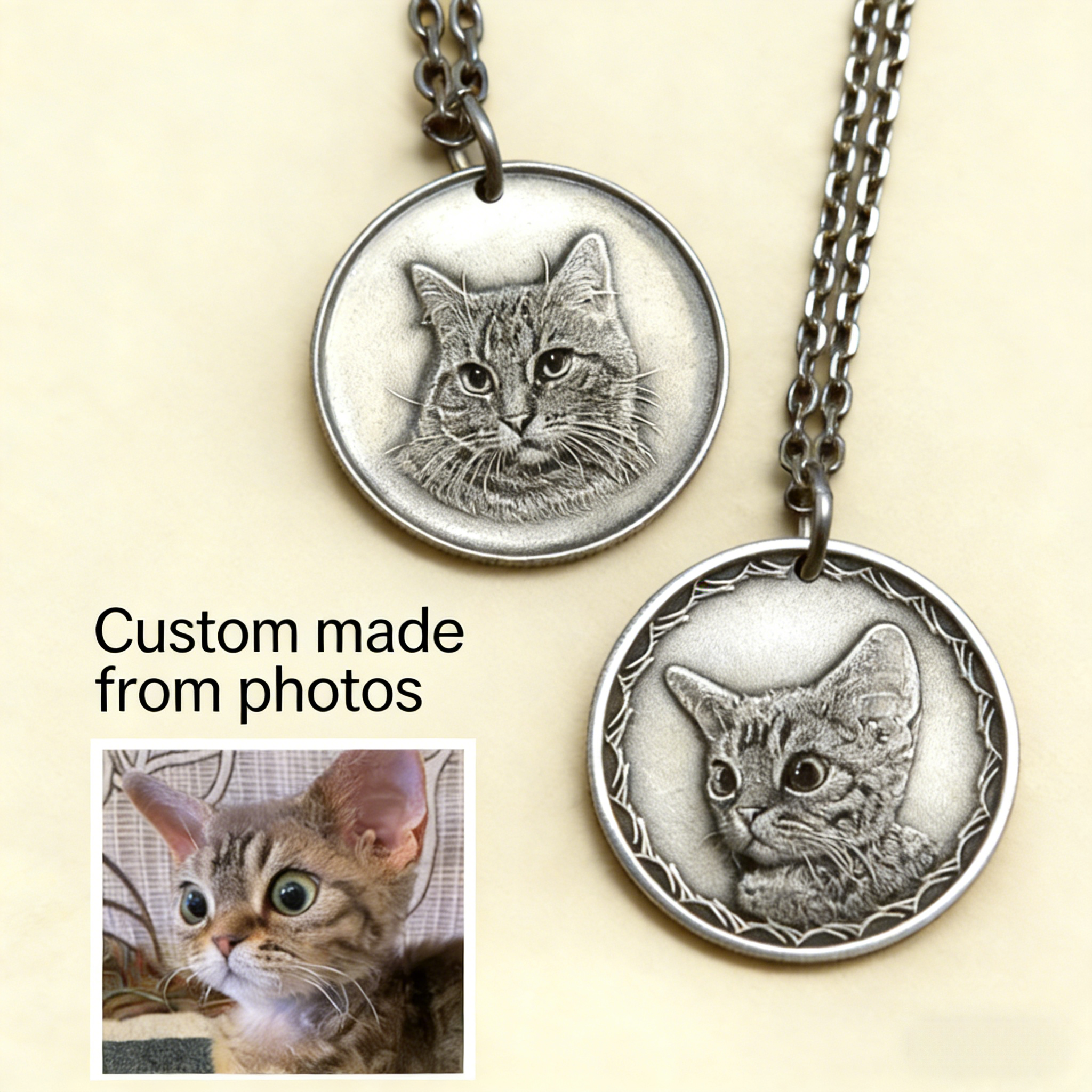 Custom Pet Portrait Silver Necklace – Hand Engraved 999 Fine Silver Pendant